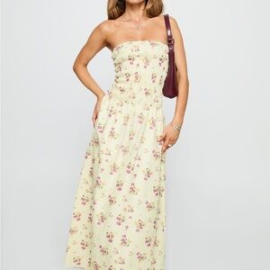 Princess Polly Strapless Floral Dress - Cream and Pink